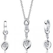 Cherished Chic: Sterling Silver Heart Pendant Necklace Earrings Set with CZ Diamonds 