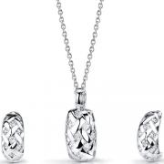 Exquisite Statement: Sterling Silver Pendant Necklace Hoop Earrings Set with CZ Diamonds 
