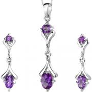 Oval Round Combination 2.00 carats Sterling Silver Amethyst Pendant Earrings Set 