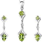 Oval Round Combination 2.25 carats Sterling Silver Peridot Pendant Earrings Set 