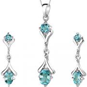 Oval Round Combination 2.75 carats Sterling Silver Swiss Blue Topaz Pendant Earrings Set 