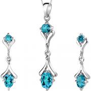 Oval Round Combination 2.75 carats Sterling Silver London Blue Topaz Pendant Earrings Set 