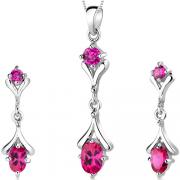 Oval Round Combination 2.75 carats Sterling Silver Ruby Pendant Earrings Set 