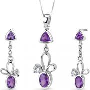 Dynamic 2.25 carats Trillion and Oval Cut Sterling Silver Amethyst Pendant Earrings Set 
