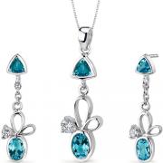 Dynamic 3.25 carats Trillion and Oval Cut Sterling Silver Swiss Blue Topaz Pendant Earrings Set 