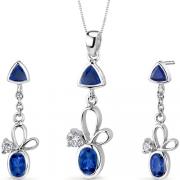 Dynamic 3.25 carats Trillion and Oval Cut Sterling Silver Sapphire Pendant Earrings Set 