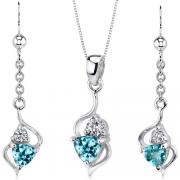 Classy 1.75 carats Trillion Cut Sterling Silver Swiss Blue Topaz Pendant Earrings Set 