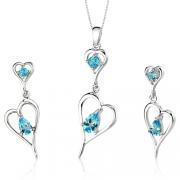 Heart Design 2.50 carats Pear Shape Sterling Silver Swiss Blue Topaz Pendant Earrings Set 