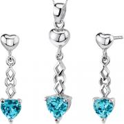 Cupid Duet 3.50 carats Heart Shape Sterling Silver Swiss Blue Topaz Pendant Earrings Set 