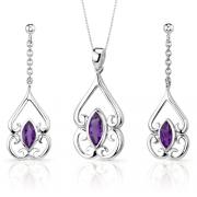 Ornate Style 2.00 carats Marquise Cut Sterling Silver Amethyst Pendant Earrings Set 