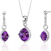 Museum Design 4.00 carats Marquise Cut Sterling Silver Amethyst Pendant Earrings Set 