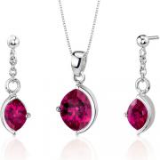 Museum Design 6.00 carats Marquise Cut Sterling Silver Ruby Pendant Earrings Set 