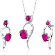 Trendy 2.75 carats Oval Round Shape Sterling Silver Ruby Pendant Earrings Set 