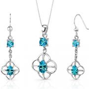 Dream catcher Design 3.00 carats Round Pear Shape Sterling Silver Swiss Blue Topaz Pendant Earrings Set 