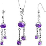 Charming 2.50 carats Round Oval Shape Sterling Silver Amethyst Pendant Earrings Set 
