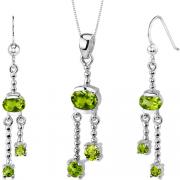 Charming 2.75 carats Round Oval Shape Sterling Silver Peridot Pendant Earrings Set 