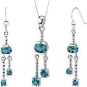 Charming 3.25 carats Round Oval Shape Sterling Silver London Blue Topaz Pendant Earrings Set 