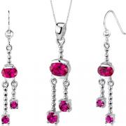 Charming 3.00 carats Round Oval Shape Sterling Silver Ruby Pendant Earrings Set 