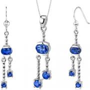 Charming 3.25 carats Round Oval Shape Sterling Silver Sapphire Pendant Earrings Set 