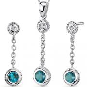 Bezel Set 1.25 carats Round Shape Sterling Silver London Blue Topaz Pendant Earrings Set 