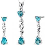 Enchanting 3.25 carats Pear Heart Shape Sterling Silver Swiss Blue Topaz Pendant Earrings Set 
