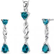 Enchanting 3.25 carats Pear Heart Shape Sterling Silver London Blue Topaz Pendant Earrings Set 