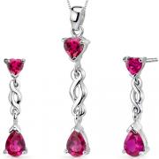 Enchanting 3.75 carats Pear Heart Shape Sterling Silver Ruby Pendant Earrings Set 