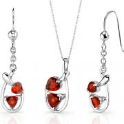 Love Duet 2.00 carats Trillion Heart Shape Sterling Silver Garnet Pendant Earrings Set 