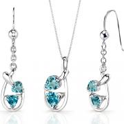 Love Duet 2.00 carats Trillion Heart Shape Sterling Silver Swiss Blue Topaz Pendant Earrings Set 