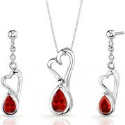 Heart Design 2.00 carats Pear Shape Sterling Silver Garnet Pendant Earrings Set 