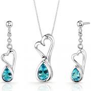 Heart Design 2.00 carats Pear Shape Sterling Silver Swiss Blue Topaz Pendant Earrings Set 