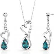 Heart Design 2.00 carats Pear Shape Sterling Silver London Blue Topaz Pendant Earrings Set 