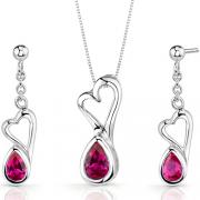 Heart Design 2.00 carats Pear Shape Sterling Silver Ruby Pendant Earrings Set 