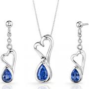 Heart Design 2.00 carats Pear Shape Sterling Silver Sapphire Pendant Earrings Set 