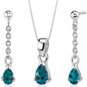 Dangling 2.00 carats Pear Shape Sterling Silver London Blue Topaz Pendant Earrings Set 