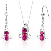 Bee Design 3.50 carats Oval Round Cut Sterling Silver Ruby Pendant Earrings Set 