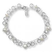 Maiden???s Wish: Sterling Silver Charm Link Fresh Water Pearl and Quartz Bracelet and Earrings Set