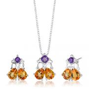 3.50 cts Princess Amethyst Pear Citrine Pendant Earrings in Sterling Silver 