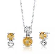 2.25 cts Round Cut Citrine Pendant Earrings in Sterling Silver 
