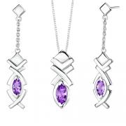 2.00 carats Marquise Shape Amethyst Pendant Earrings Set in Sterling Silver