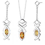 2.00 carats Marquise Shape Citrine Pendant Earrings Set in Sterling Silver