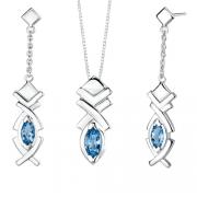 2.75 carats Marquise Shape  London Blue Topaz Pendant Earrings Set in Sterling Silver