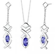 Marquise Shape Sapphire  Pendant Earrings Set in Sterling Silver