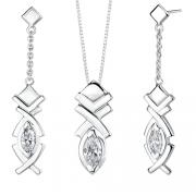 Marquise Shape White Cubic Zirconia  Pendant Earrings Set in Sterling Silver