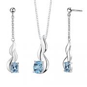 4.25 carats Oval Shape Swiss Blue Topaz Pendant Earrings Set in Sterling Silver