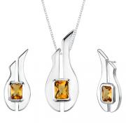 2.75 carats Radiant Cut Citrine Pendant Earrings Set in Sterling Silver