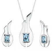 3.75 carats Radiant Cut Swiss Blue Topaz Pendant Earrings Set in Sterling Silver