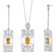 2.75 carats Radiant Cut Citrine Pendant Earrings Set in Sterling Silver