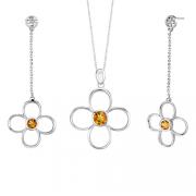 2.25 carats Round Shape Citrine Pendant Earrings Set in Sterling Silver