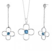 3.00 carats Round Shape London Blue Topaz Pendant Earrings Set in Sterling Silver